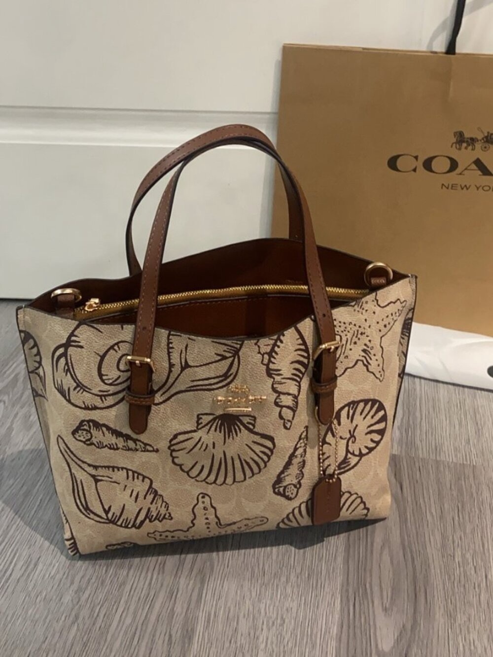 Coach Seashell Print Canvas Tote in Tan and Brown